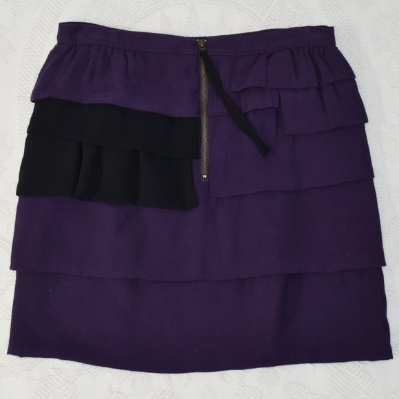Forever 21 Ruffle Zipper Asymmetrical Mini Evening Cocktail Skirt Purple Black M - Picture 4 of 9